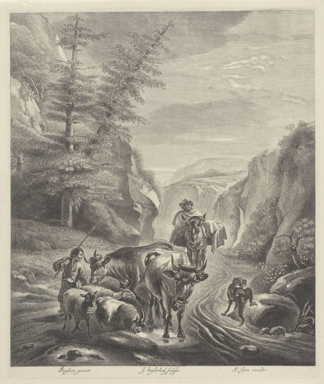 Hirten mit Vieh auf einem Bergpfad von Jonas Suyderhoef