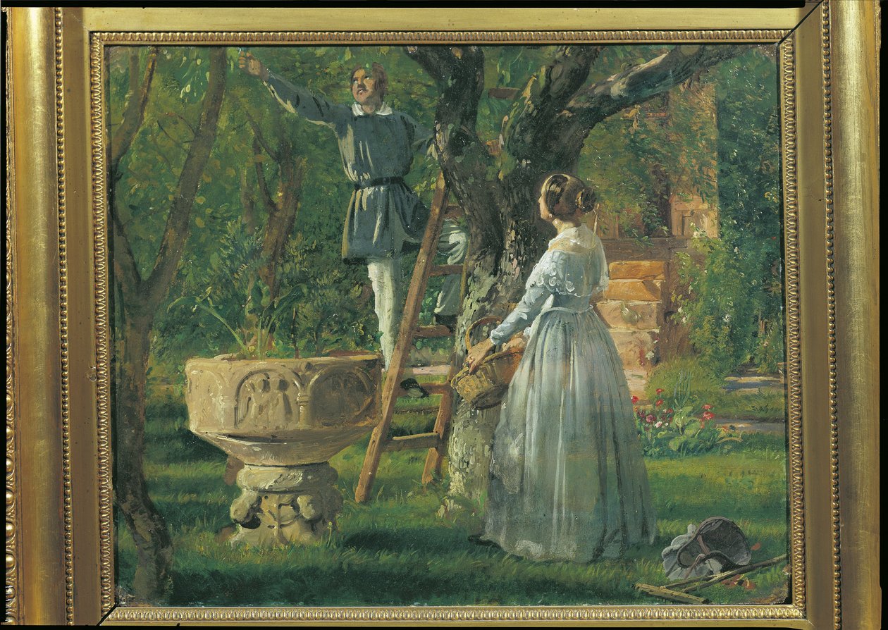 Garten in Ringsted mit einem alten Taufbecken, 1850 von Jorgan Roed