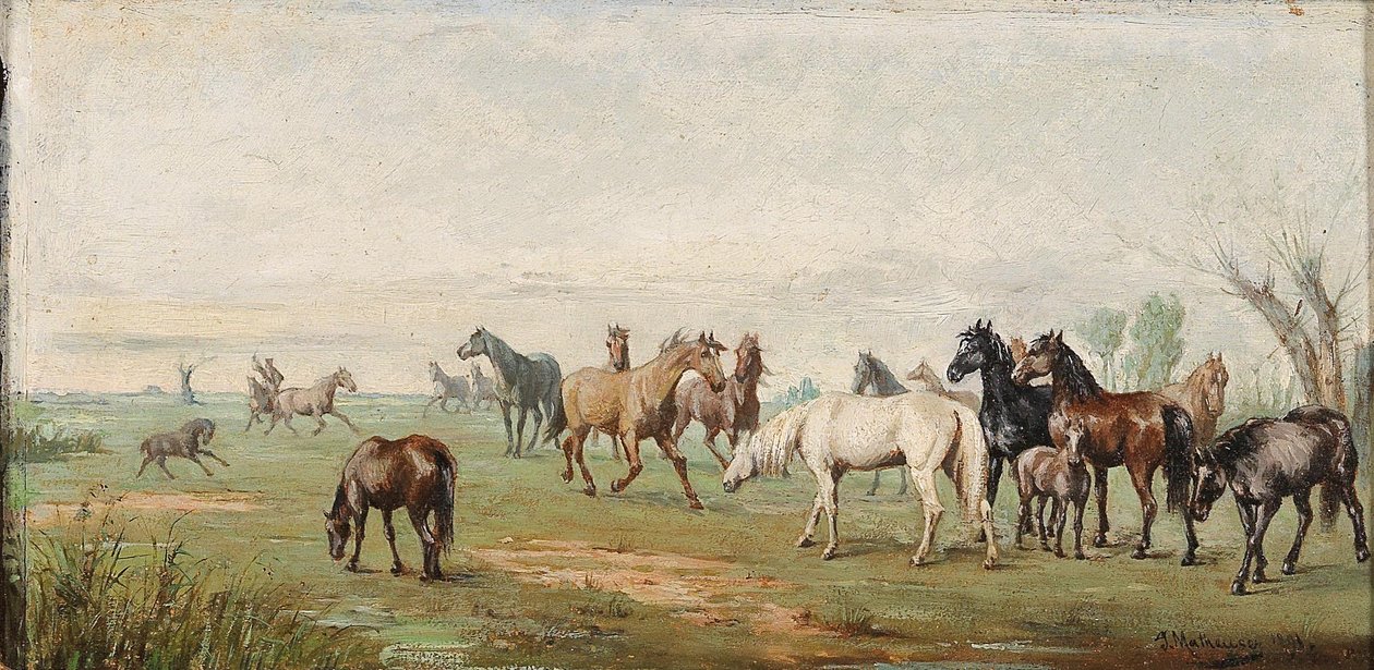 Pferdeherde mit Hirten von Josef Mathauser
