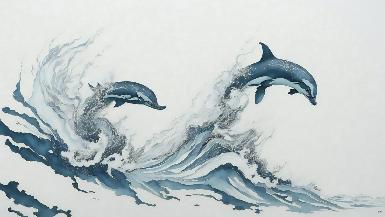 Tuschemalerei: Delfin_02 von Josef Johann Michel