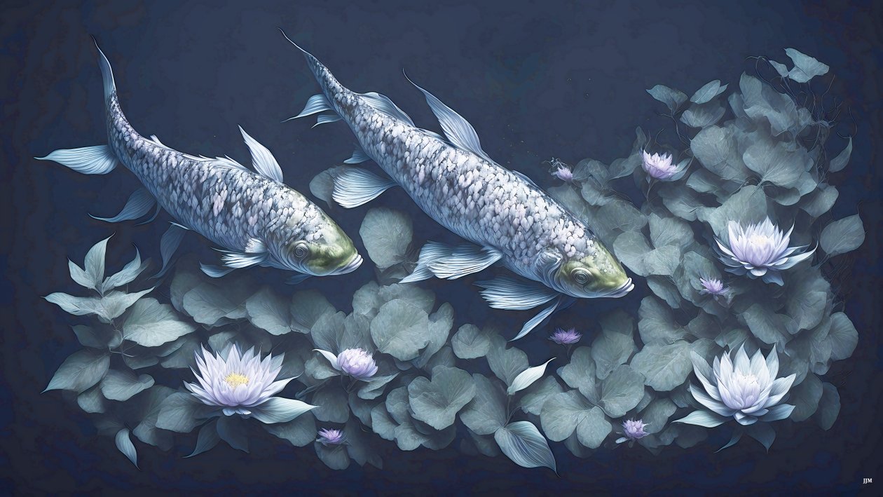 Tuschemalerei: Koi-Karpfen Amethyst_01 von Josef Johann Michel