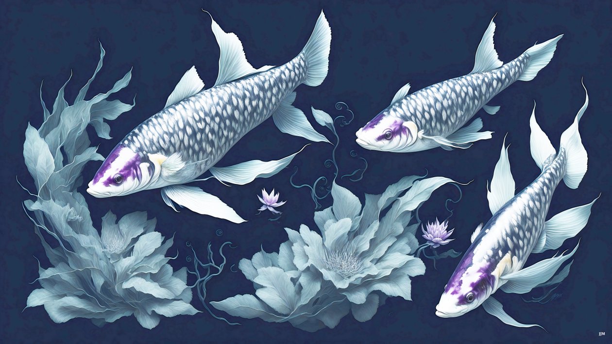 Tuschemalerei: Koi-Karpfen Amethyst_02 von Josef Johann Michel