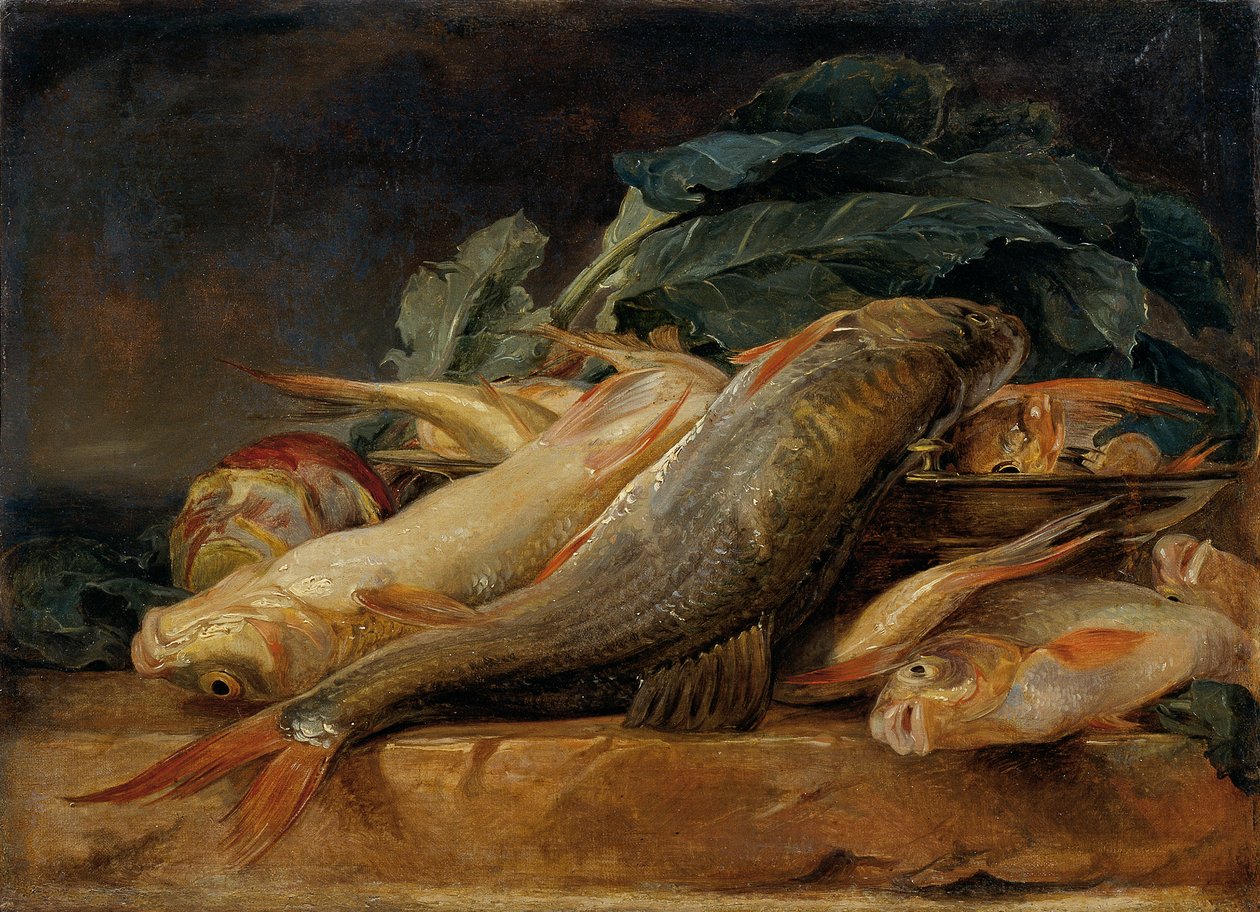 Stillleben mit Fischen von Josef Neugebauer