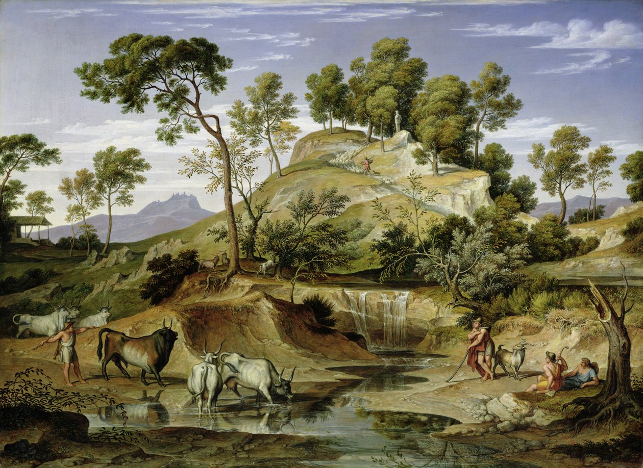 Landschaft mit Hirten und Kühen an der Quelle, 1832-34 von Joseph Anton Koch