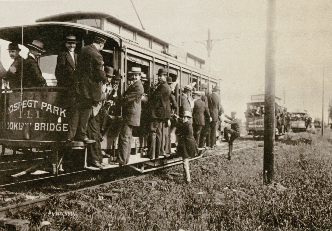 Brooklyn-Straßenbahnen auf dem Weg nach Coney Island, New York City, ca. 1897 von Joseph Byron