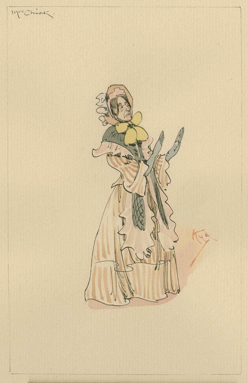 Mrs. Chick, ca. 1920er (Feder und Tinte mit Aquarell auf Papier) von Joseph Clayton Clarke