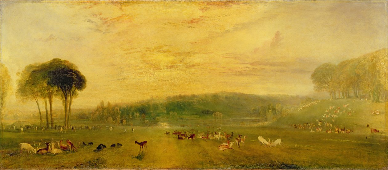 Der See, Petworth: Sonnenuntergang, kämpfende Böcke, ca. 1829 von Joseph Mallord William Turner