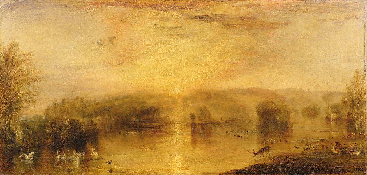 Der See, Petworth: Sonnenuntergang, ein Hirsch trinkt von Joseph Mallord William Turner