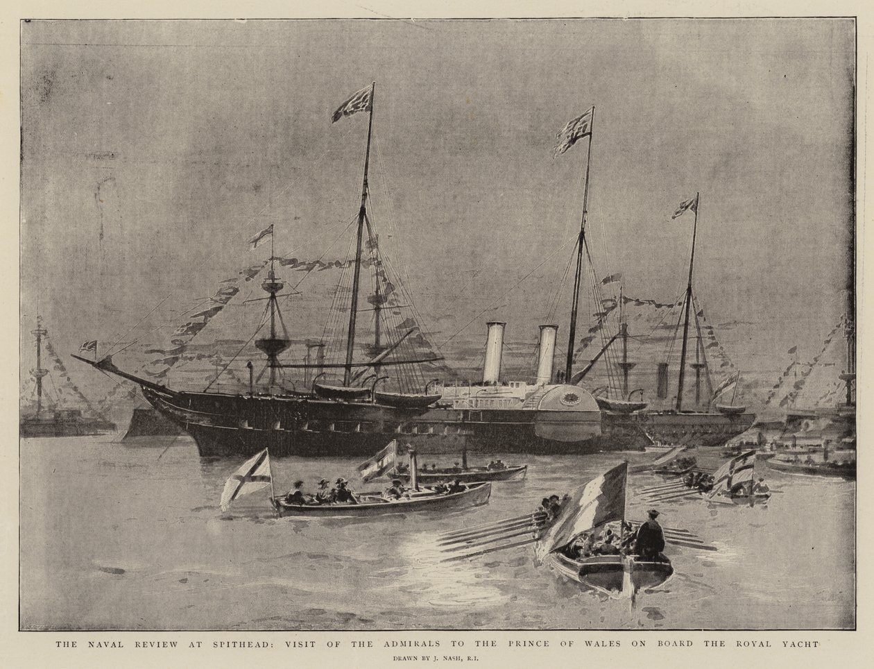 Die Marineparade in Spithead, Besuch der Admirale beim Prinzen von Wales an Bord der königlichen Yacht von Joseph Nash