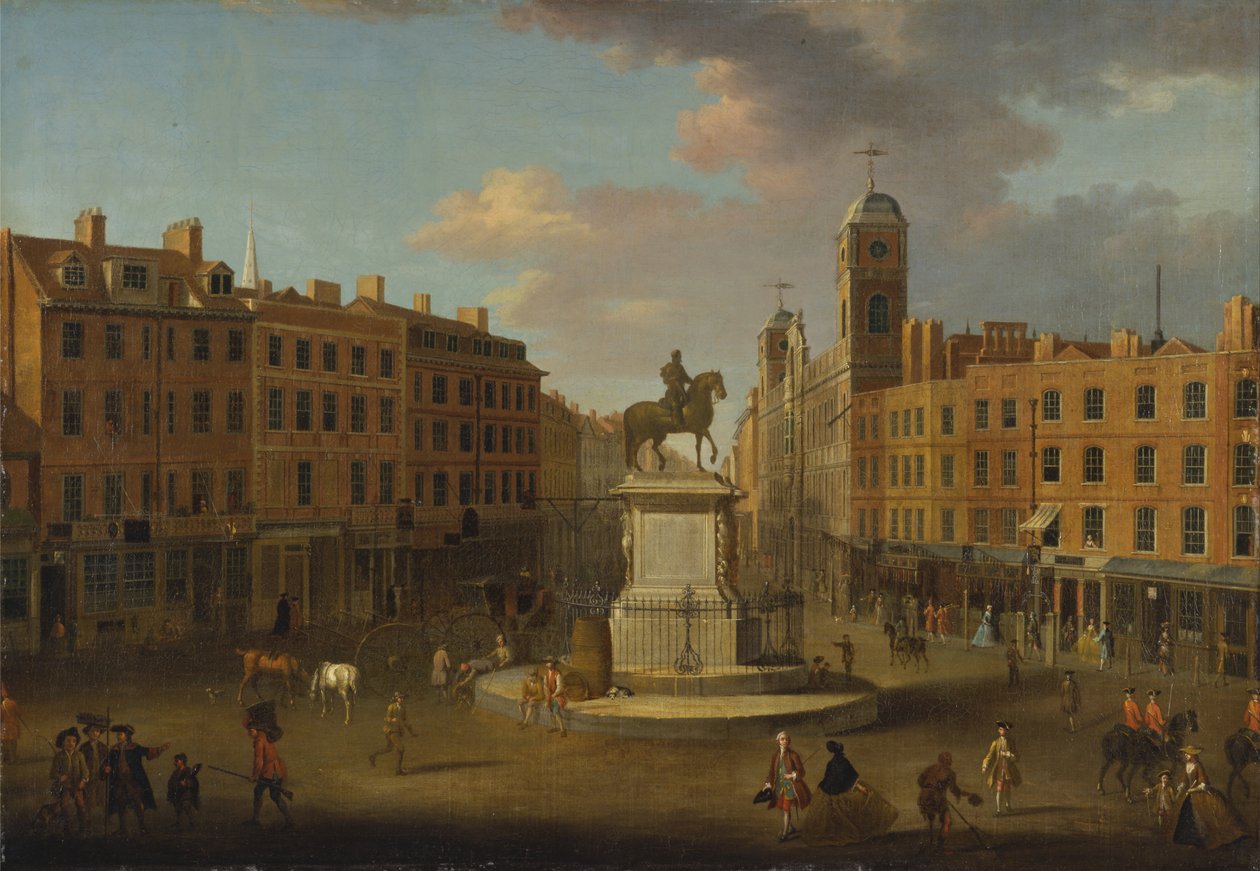 Charing Cross, mit der Statue von König Karl I. und dem Northumberland House von Joseph Nickolls