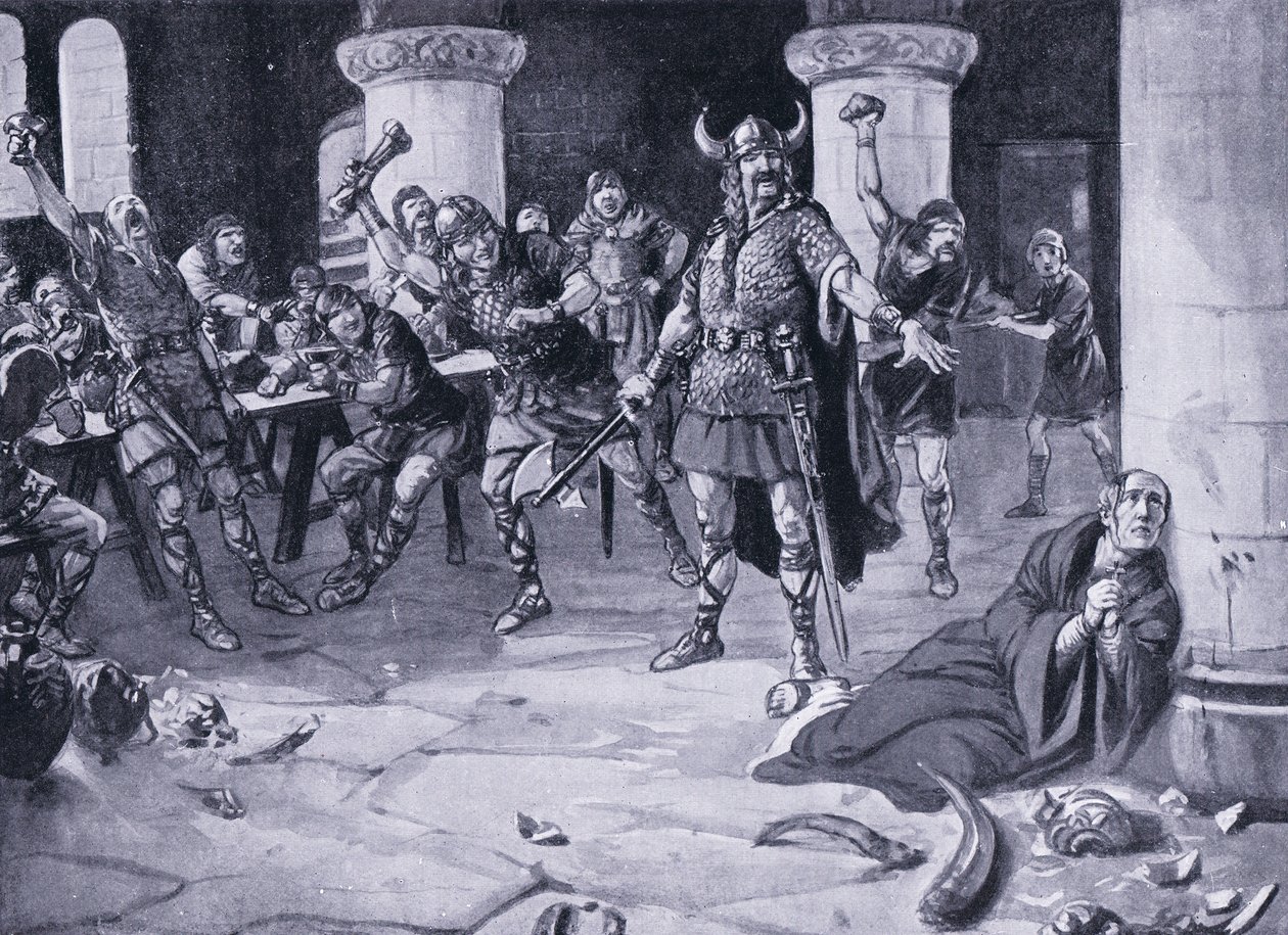 Das Martyrium von Alphege, Palmsonntag 1016 n. Chr., 1920er Jahre von Joseph Ratcliffe Skelton
