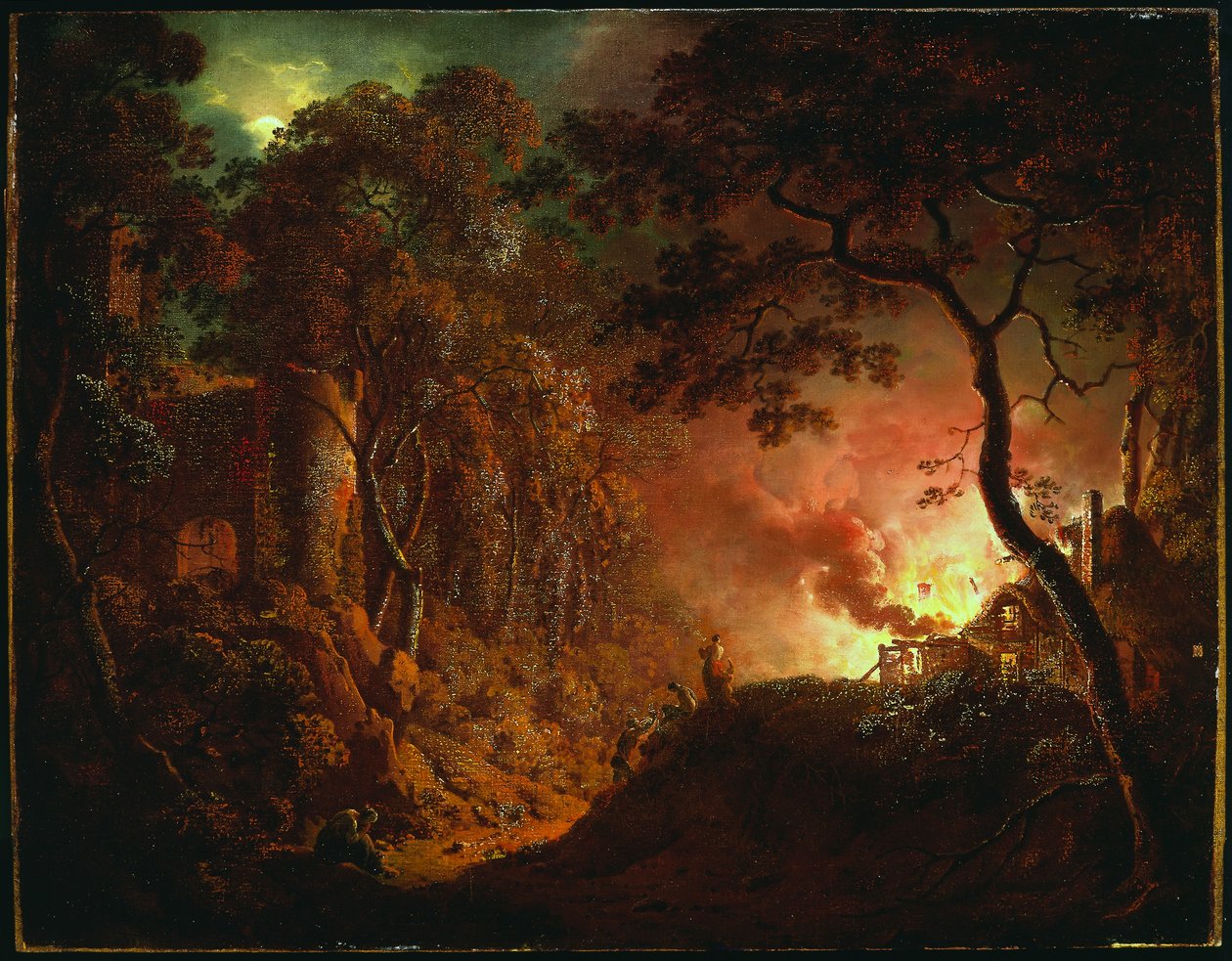 Brennendes Cottage, um 1786-87 von Joseph Wright of Derby