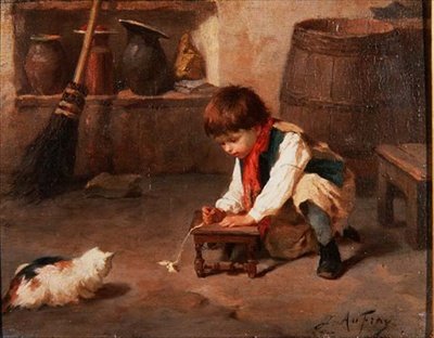 Mit dem Kätzchen spielen von Joseph Athanase Aufray