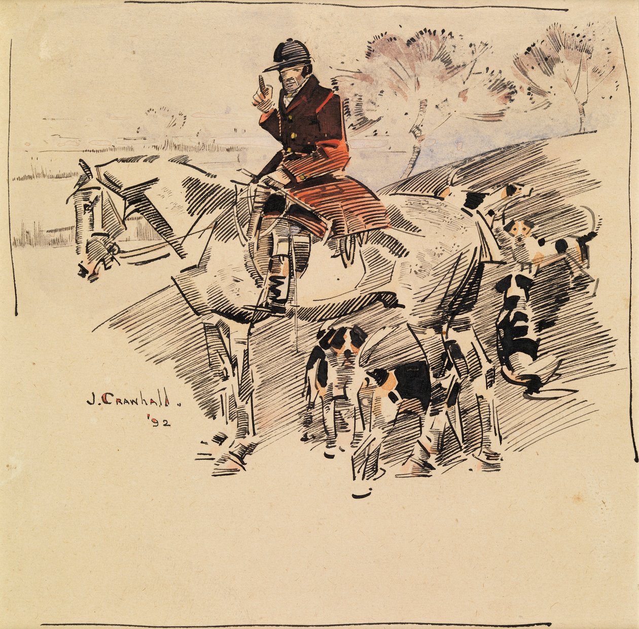 Jäger zu Pferd und Foxhounds von Joseph Crawhall