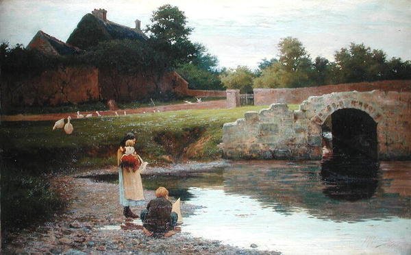 Spielen an der alten Brücke von Joseph Malachy Kavanagh