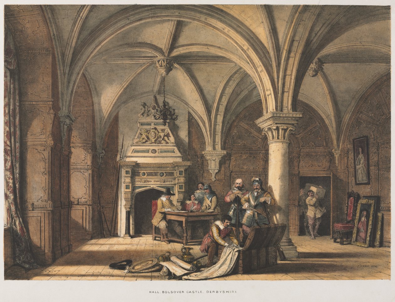 Halle, Bolsover Castle, Derbyshire von Joseph Nash