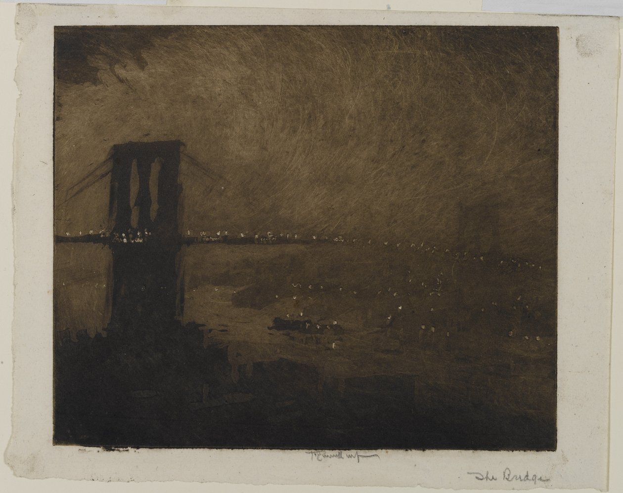 Brooklyn Bridge bei Nacht, 1922 von Joseph Pennell