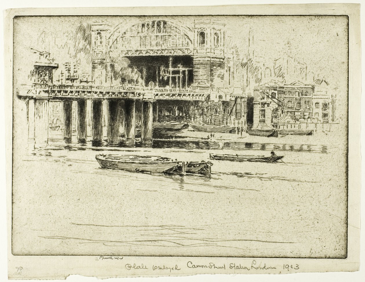 Cannon Street Station, vom Fluss aus von Joseph Pennell