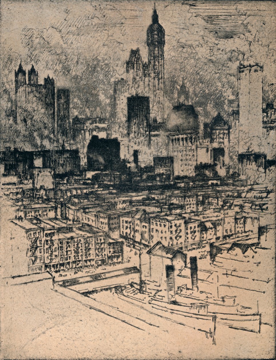 New York von der Brooklyn Bridge, ca. 1908 von Joseph Pennell