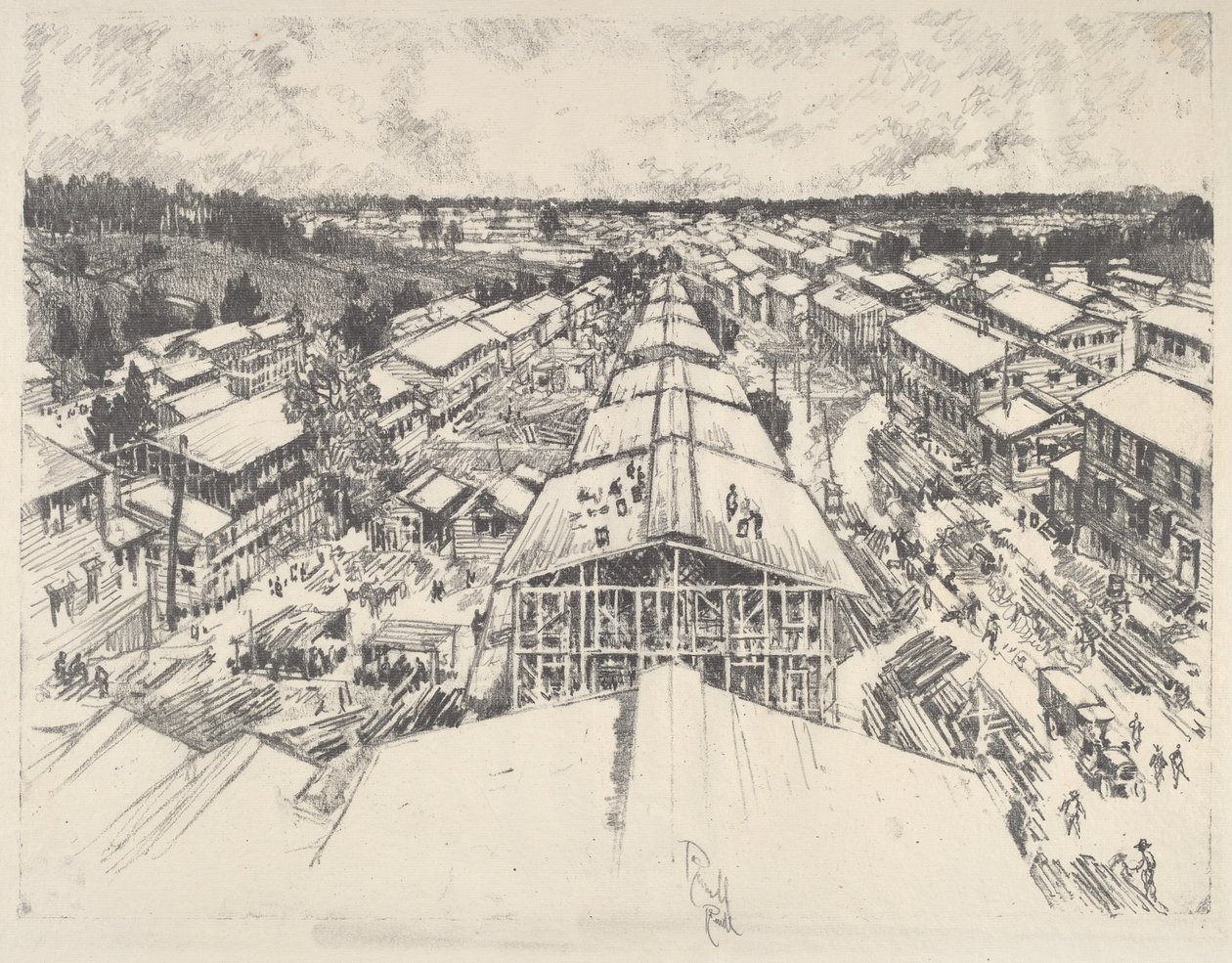 Das Lager, die neue Architektur, 1917 von Joseph Pennell