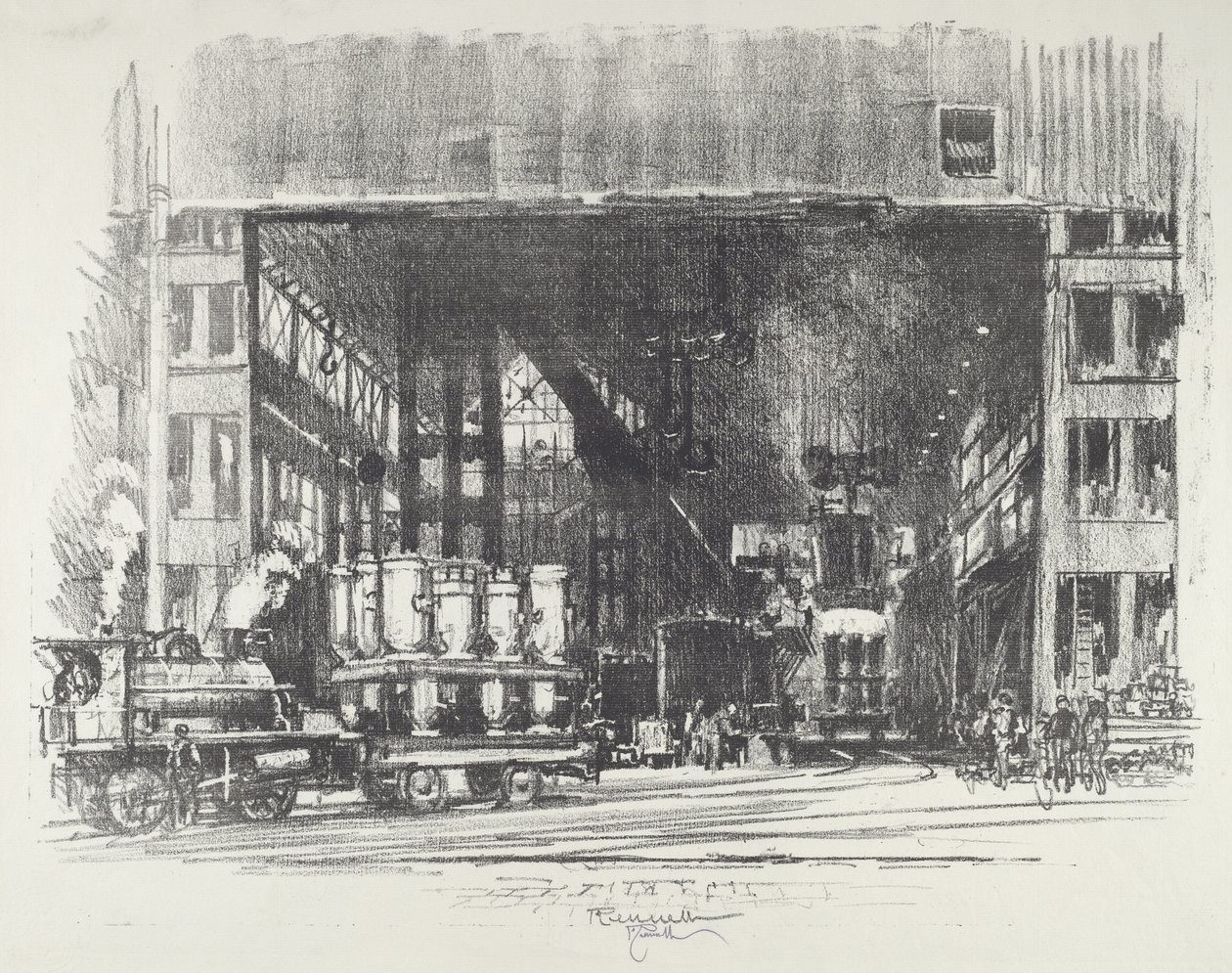 Die Urnen, Gießen großer Granaten, 1916 von Joseph Pennell
