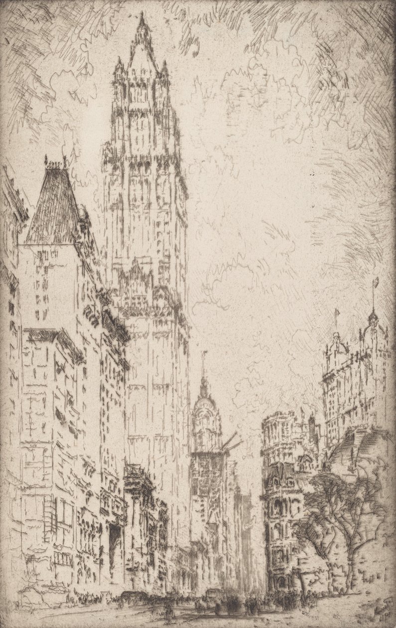 Das Woolworth-Gebäude, 1915 von Joseph Pennell