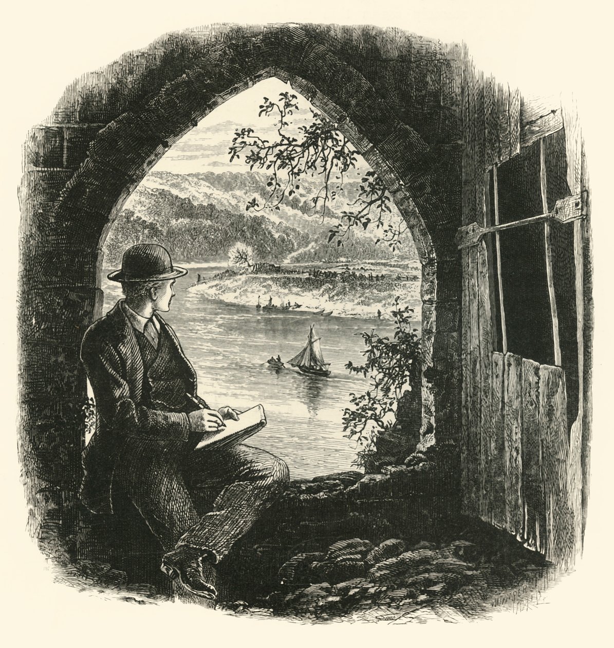 Der Wye, vom Chepstow Castle, 1870er Jahre von Josiah Wood Whymper