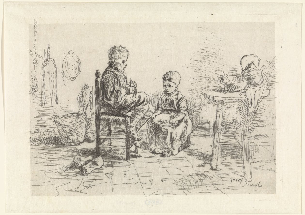 Kücheninterieur mit zwei Kindern von Jozef Israëls