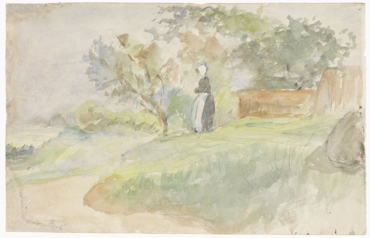 Stehende Frau in einer Landschaft von Jozef Israëls