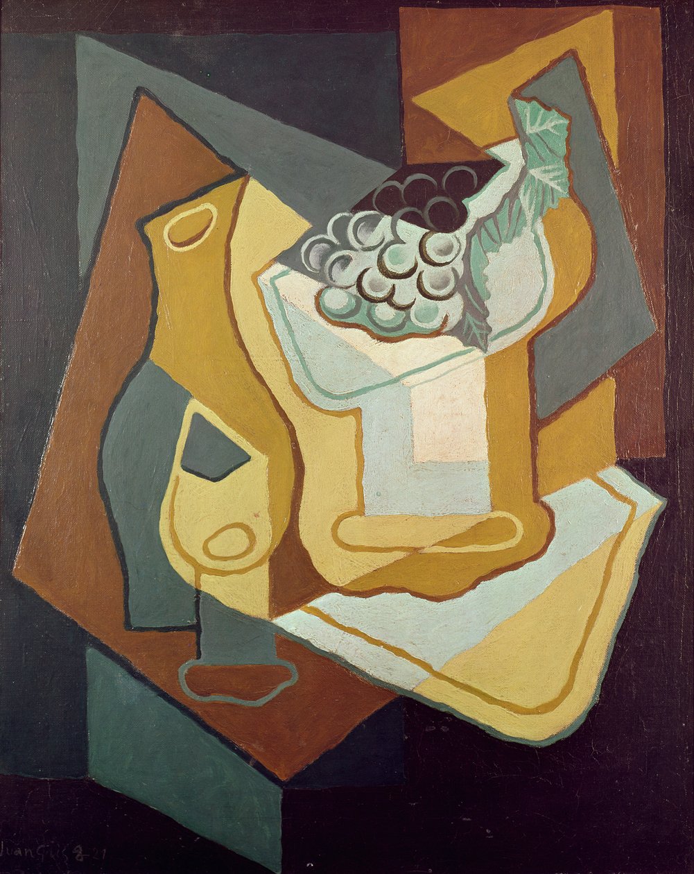 Flasche, Glas und Obstschale, 1921 von Juan Gris