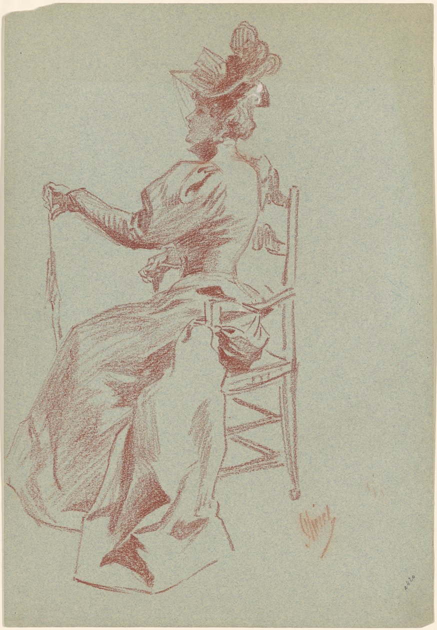 Elegante Dame auf einem Stuhl sitzend von Jules Cheret