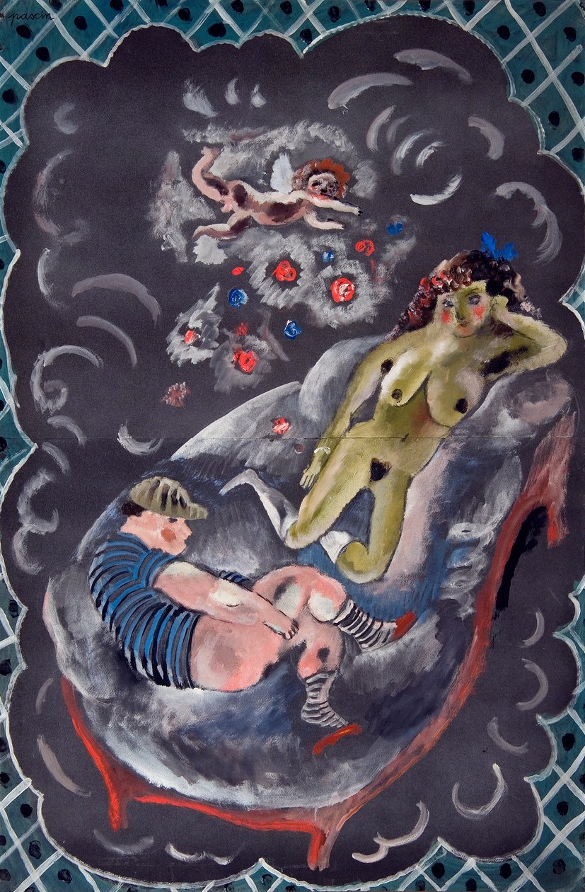 Zwei Figuren und Amor von Jules Pascin