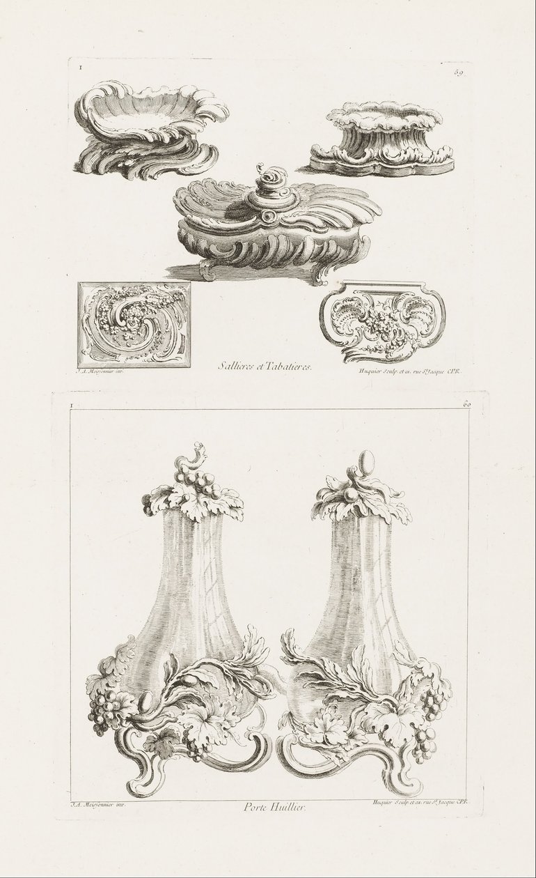 Sallieres et Tabatières, Tafel 69 in Oeuvres de Juste-Aurèle Meissonni... von Juste Aurèle Meissonnier