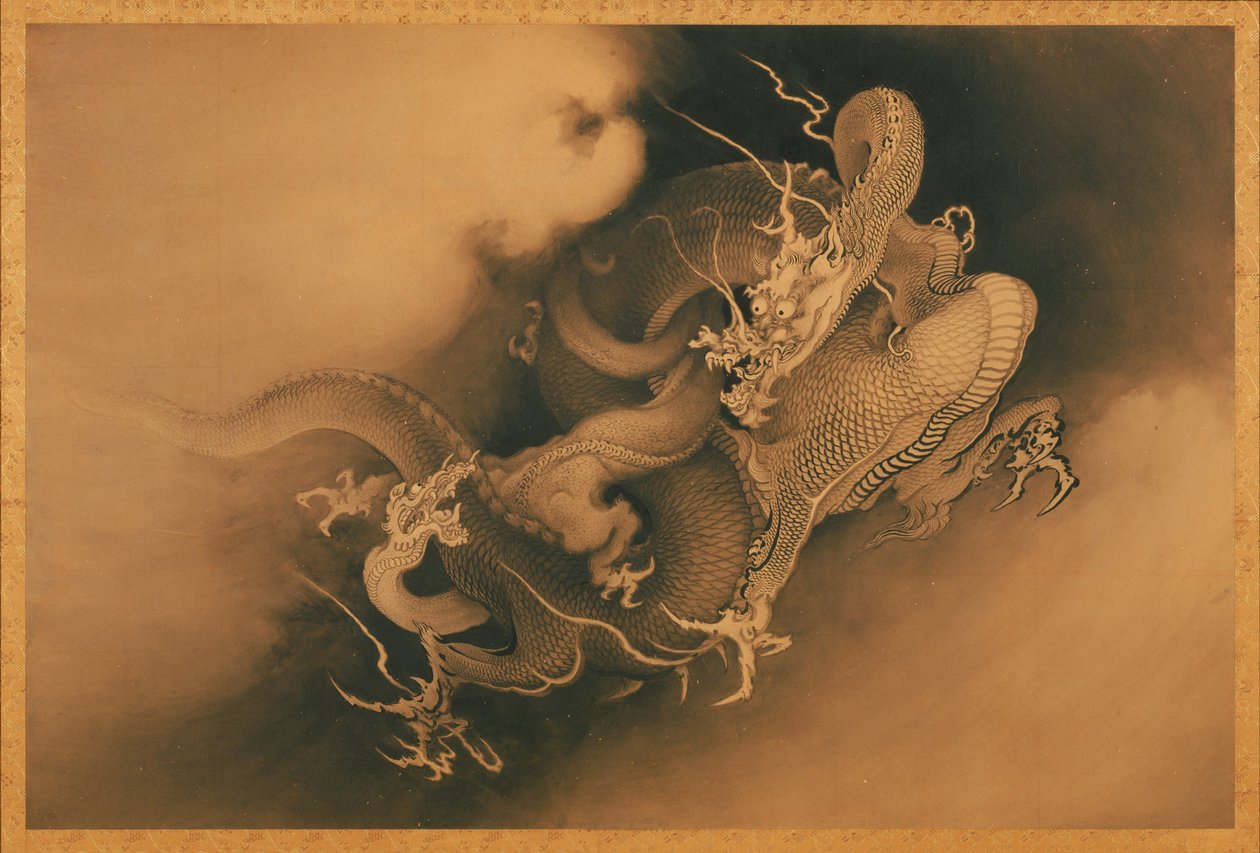 Zwei Drachen in Wolken von Kano Hogai
