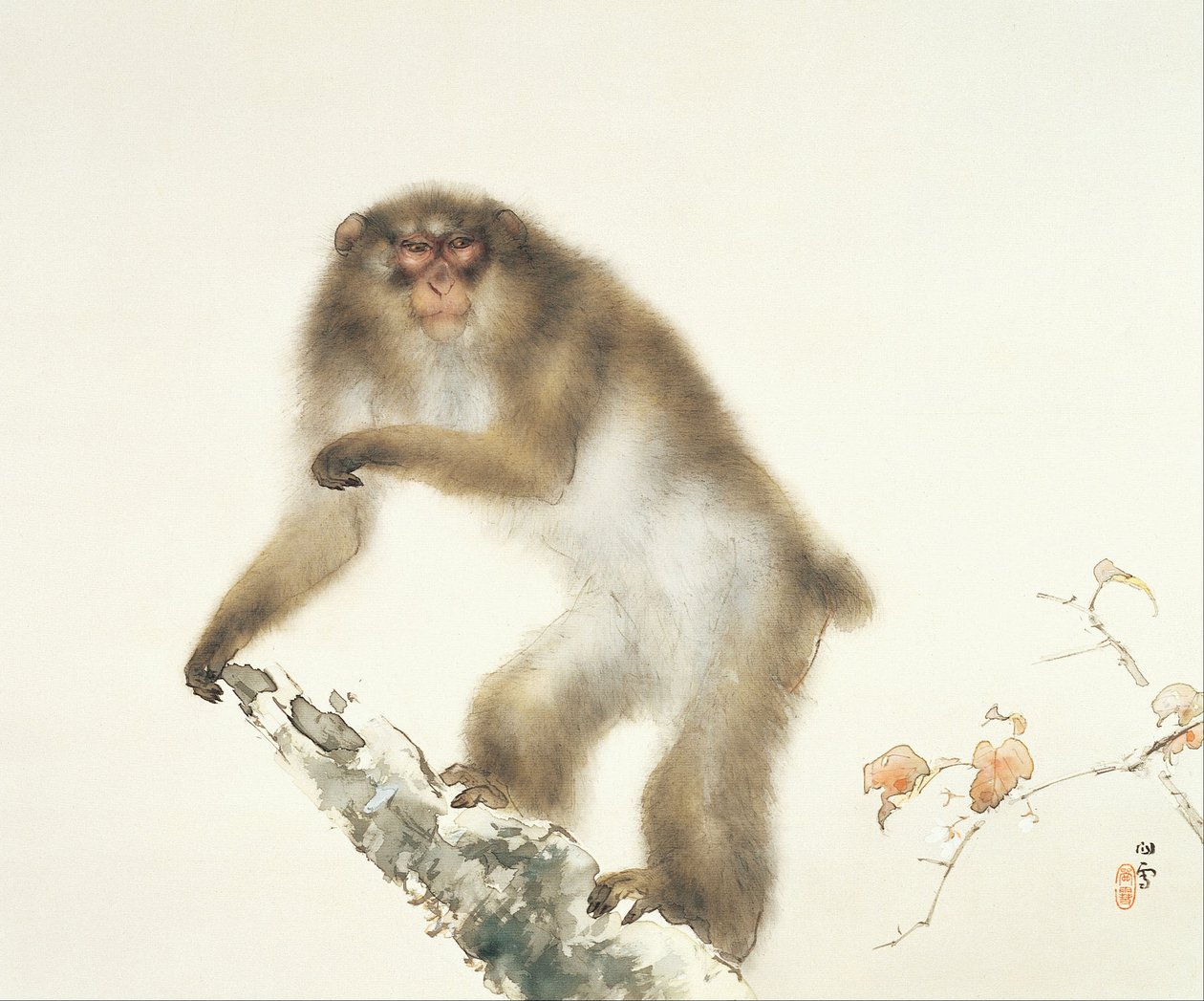 Alter Affe mit Kirsche im Herbst von Hashimoto Kansetsu