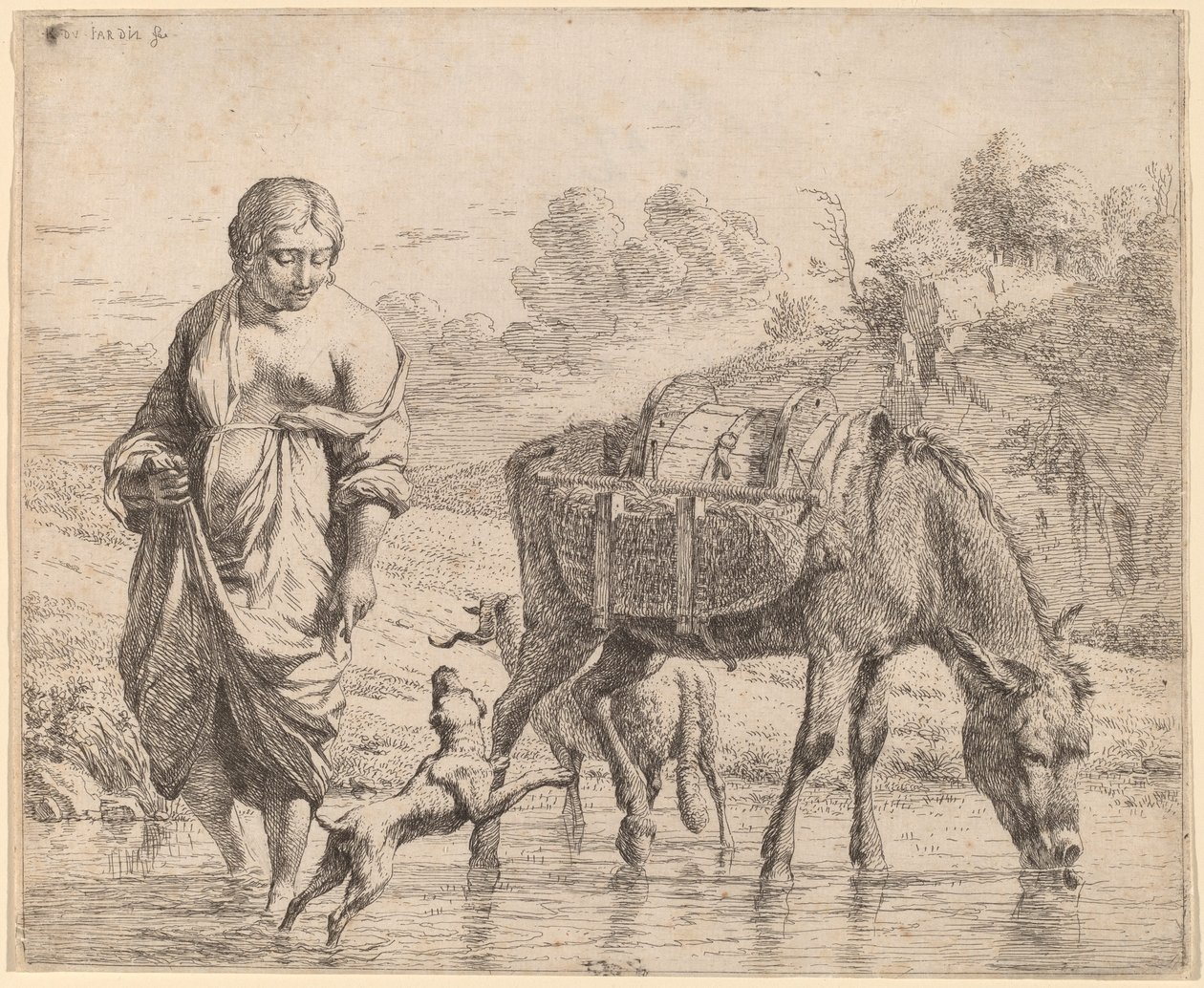 Frau, die einen Bach überquert von Karel Dujardin