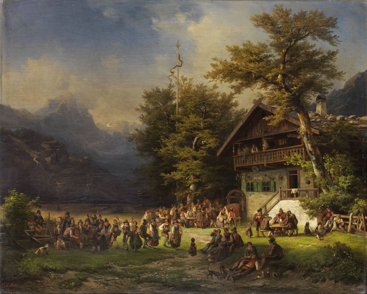 Maibaumfest vor einer Waldwirtschaft von Karl Millner