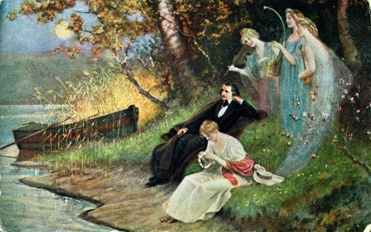 Postkarte mit Robert Schumann (1810-56) und Musen, ca. 1910 von Karl the Elder Schweninger