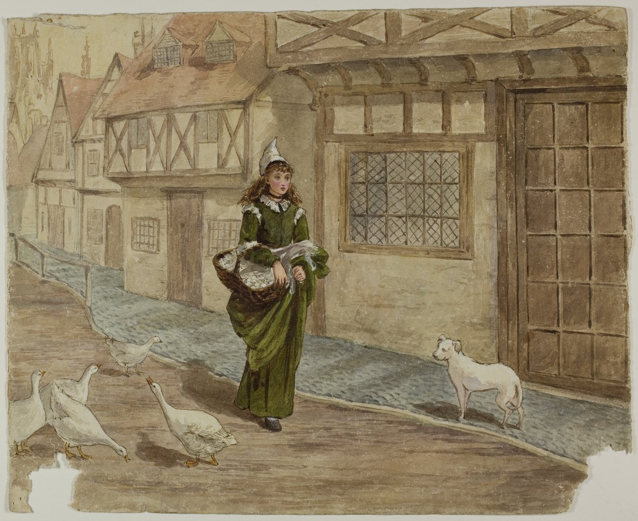 Mädchen mit Eiern und Gänsen von Kate Greenaway