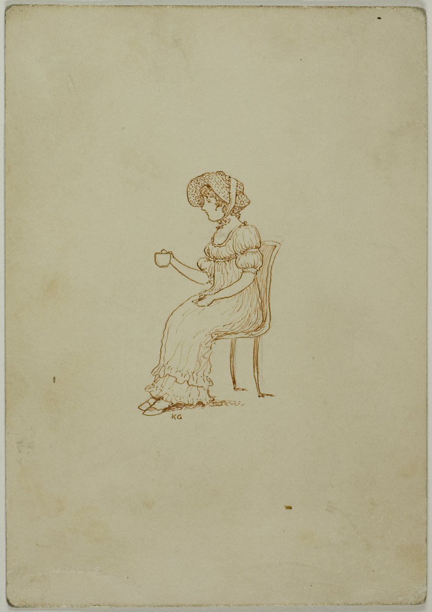 Sitzendes Mädchen mit Teetasse von Kate Greenaway