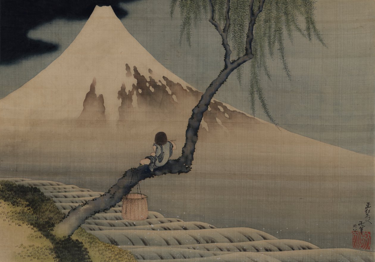 Junge betrachtet den Berg Fuji, 1839 von Katsushika Hokusai