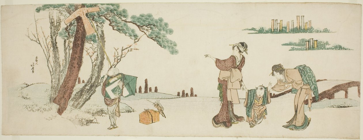Junge, der einen Drachen steigen lässt von Katsushika Hokusai