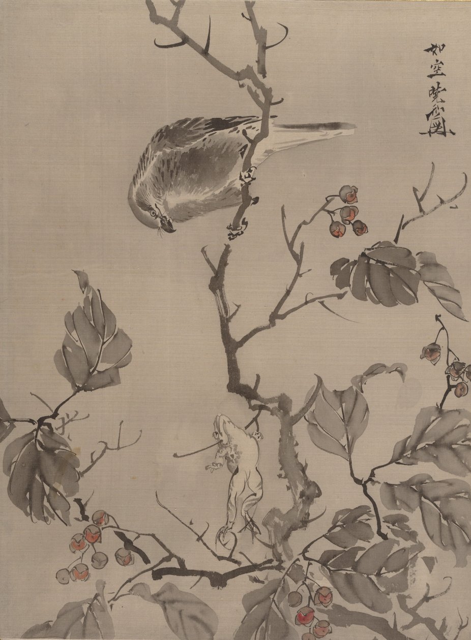 Vogel und Frosch, ca. 1887 von Kawanabe Kyosai