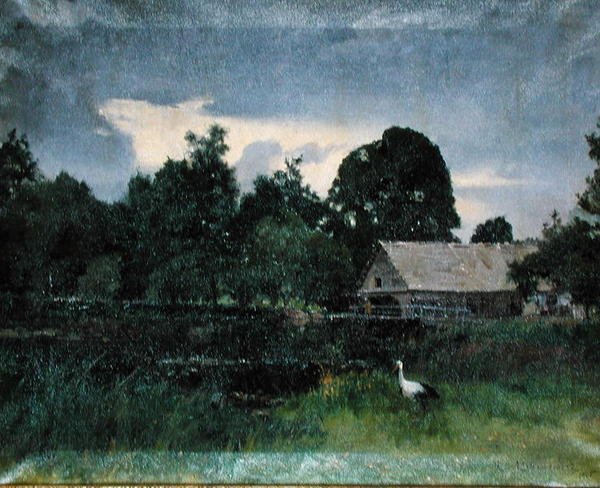 Landschaft mit einem Storch von Kazimierz Alchimowicz