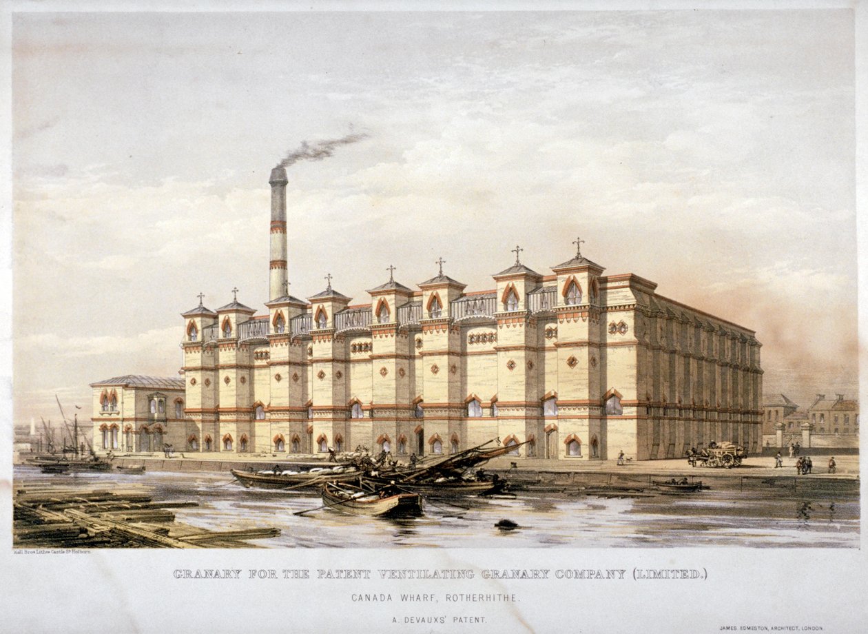 Getreidespeicher am Canada Wharf, Rotherhithe, London, ca. 1860 von Kell Brothers
