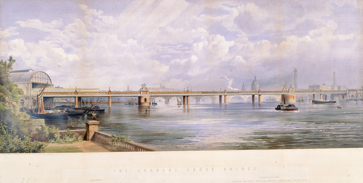 Hungerford Bridge, Charing Cross, London, 1863 von Kell Brothers
