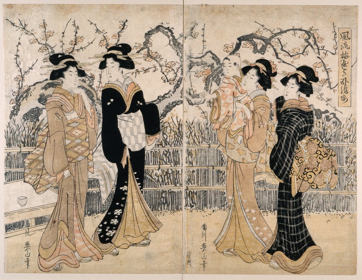 Eleganter Pflaumengarten von Kikukawa Eizan