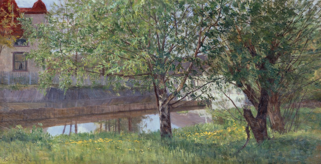 Kanalabschnitt mit Haus und Bäumen von Kitty Lange Kielland
