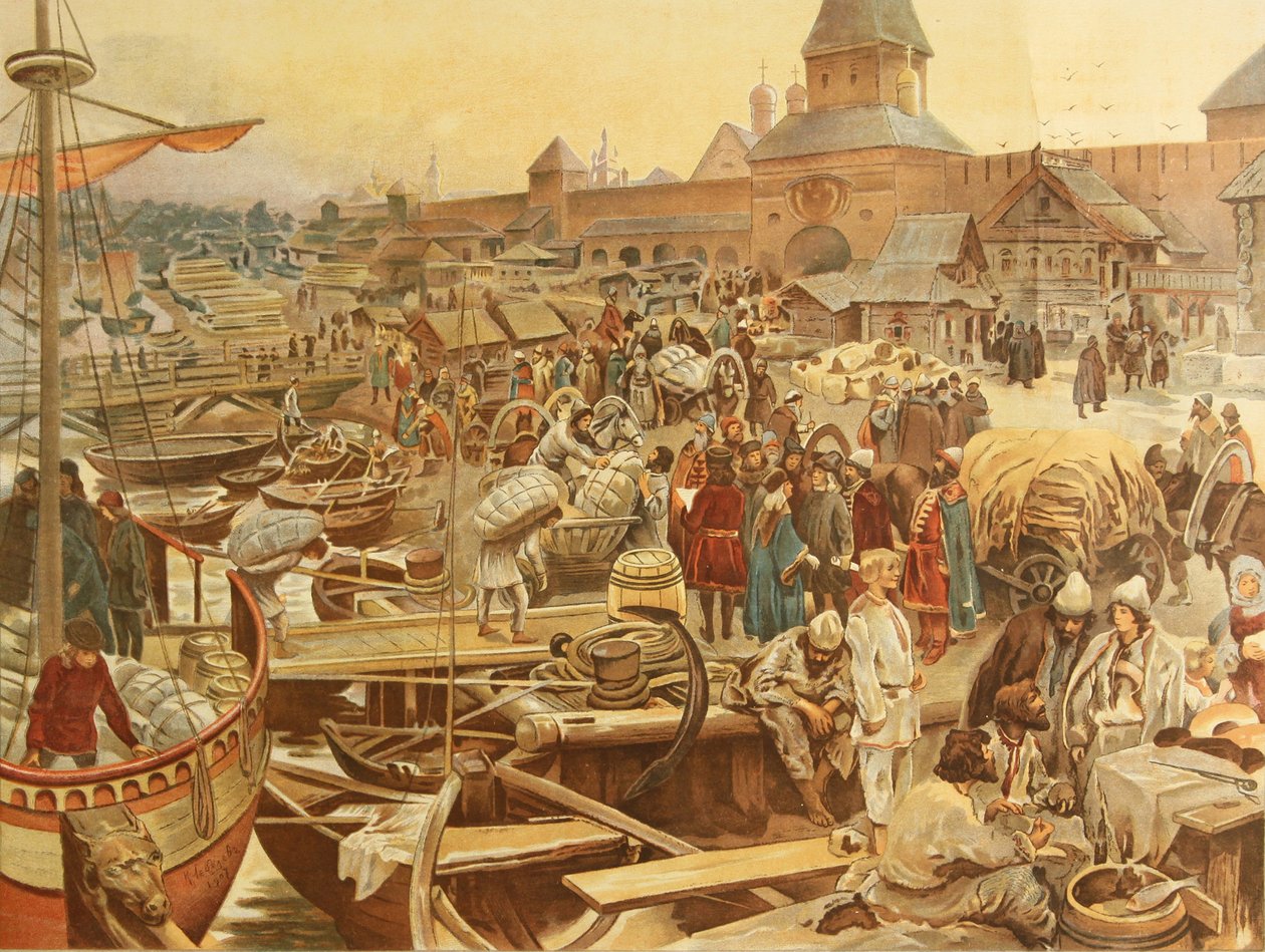 Hafen von Nowgorod, 1907 von Klavdiy Vasilievich Lebedev