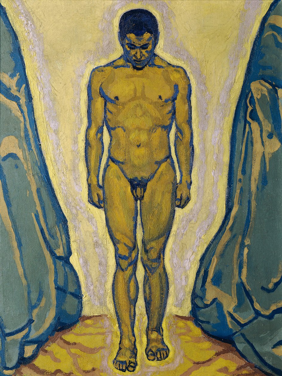 Stehender männlicher Akt zwischen Felsen, ca. 1915 von Koloman Moser